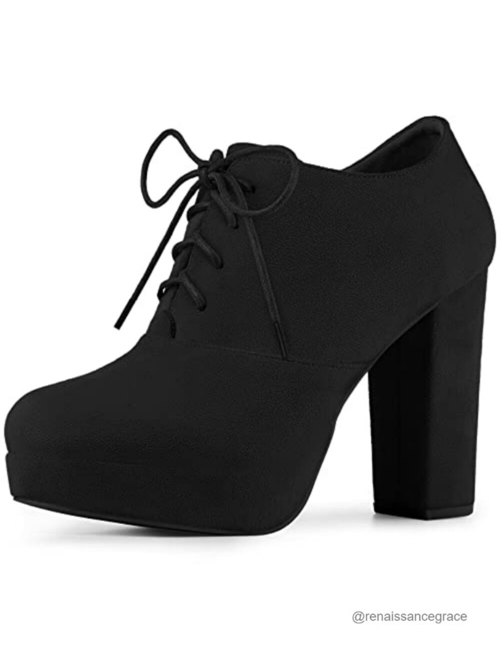 Platform Chunky Heel Lace Up Ankle Booties Faux Suede